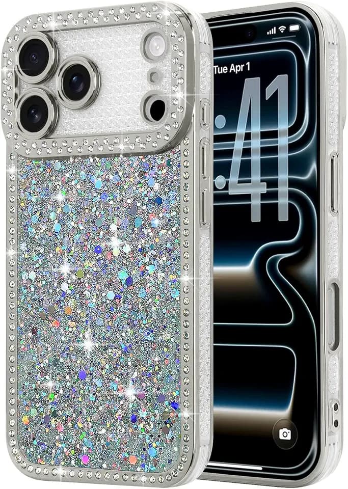 Lafunda for iPhone 17 Pro Max Case Glitter Luxury Shiny, Silver