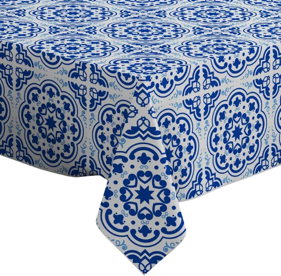 Q-Beans Rectangle Decorative Tablecloth [Size: 52 x 70 inch], Washable and Reusable Table Cloth Cover for Indoor and Outdoor (Azulejos Portuguese Tile Floor)