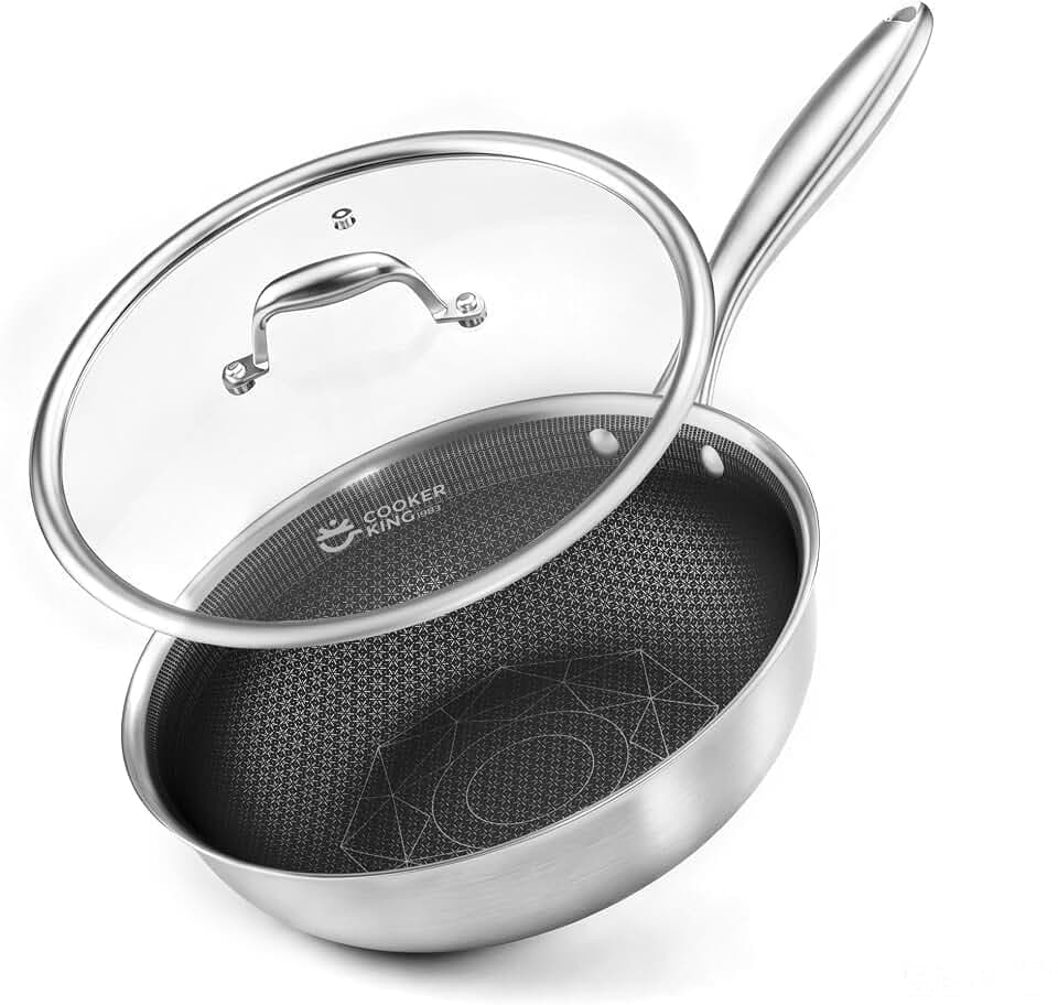 COOKER KING 11" Hybrid Wok Pan with Lid, Nonstick Deep Skillet for Stir-Fry