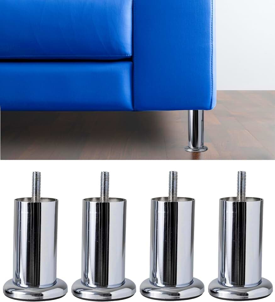 IPEA 4X Möbelfüße Sofa - Füsse Modell ACQUAMARINA – Höhe 100 mm – Füße im Eleganten Design für Sessel, Schränke, Betten - 4 Metall Beine aus Eisen – Mobelfusse Farbe Verchromt