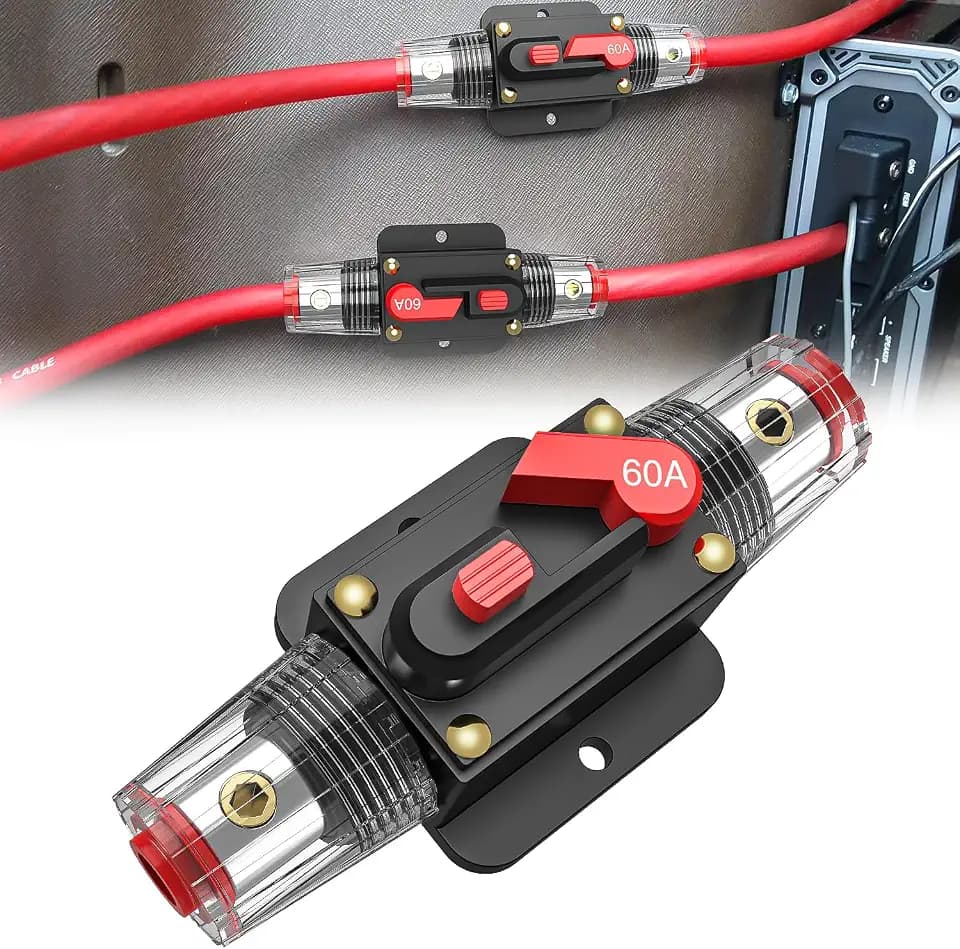 Nilight 60A Inline Circuit Breaker 12-24V DC Manual Reset Fuse Holder