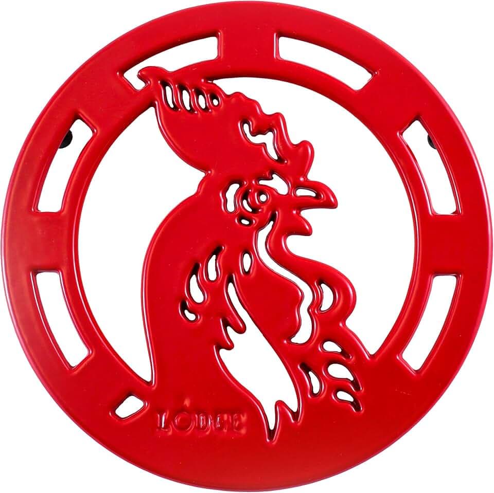 Lodge Enameled Cast Iron Trivet, 8 Inches, Red Rooster