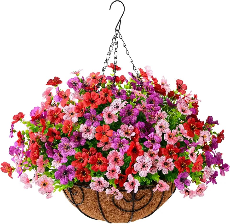 Artificial Hanging Flowers Basket for Outdoor, UV Resistant Plants Daisy