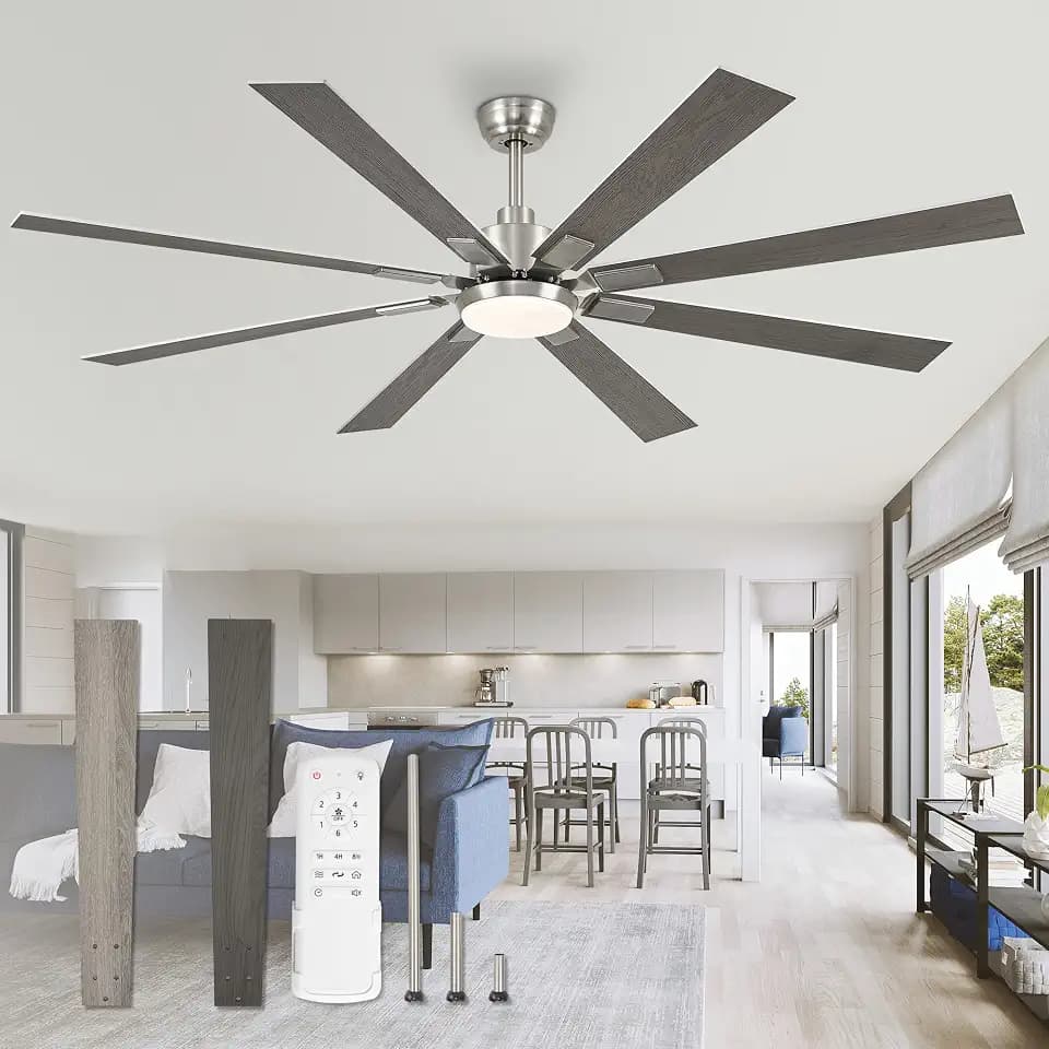 ZMISHIBO 72” Modern Ceiling Fan with Light, Remote Control, Brushed Nickel