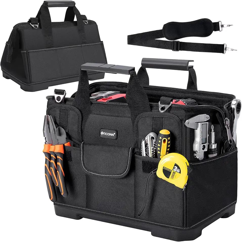 TICONN Heavy Duty Tool Bag Organizer, Portable Tool Box with Shoulder Strap