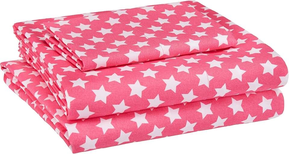 Amazon Basics Bettlaken-Set für Kinder, weich, leicht zu reinigende Mikrofaser Bettlaken-Set Twin Rosa Sterne