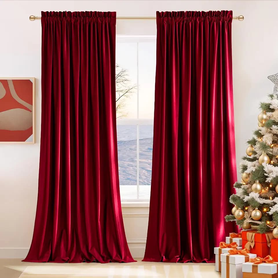 NICETOWN Christmas Red Velvet Curtains and Drapes 102 inches Long