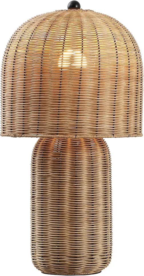JONATHAN Y Minna 22.5" Coastal Woven Rattan Table Lamp, Natural Brown
