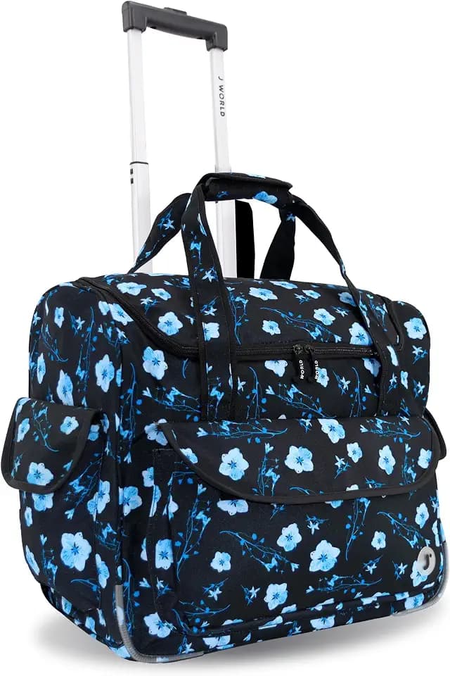 J World Donna Rolling Tote Bag on Wheels for Women. Roller Laptop Briefcase. Overnight Weekender Teachers Work, Night Bloom