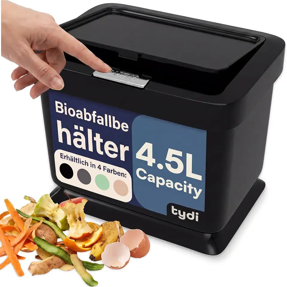 Tydi Biomülleimer 4,5 L mit Druckknopfdeckel, Komposteimer für Küche