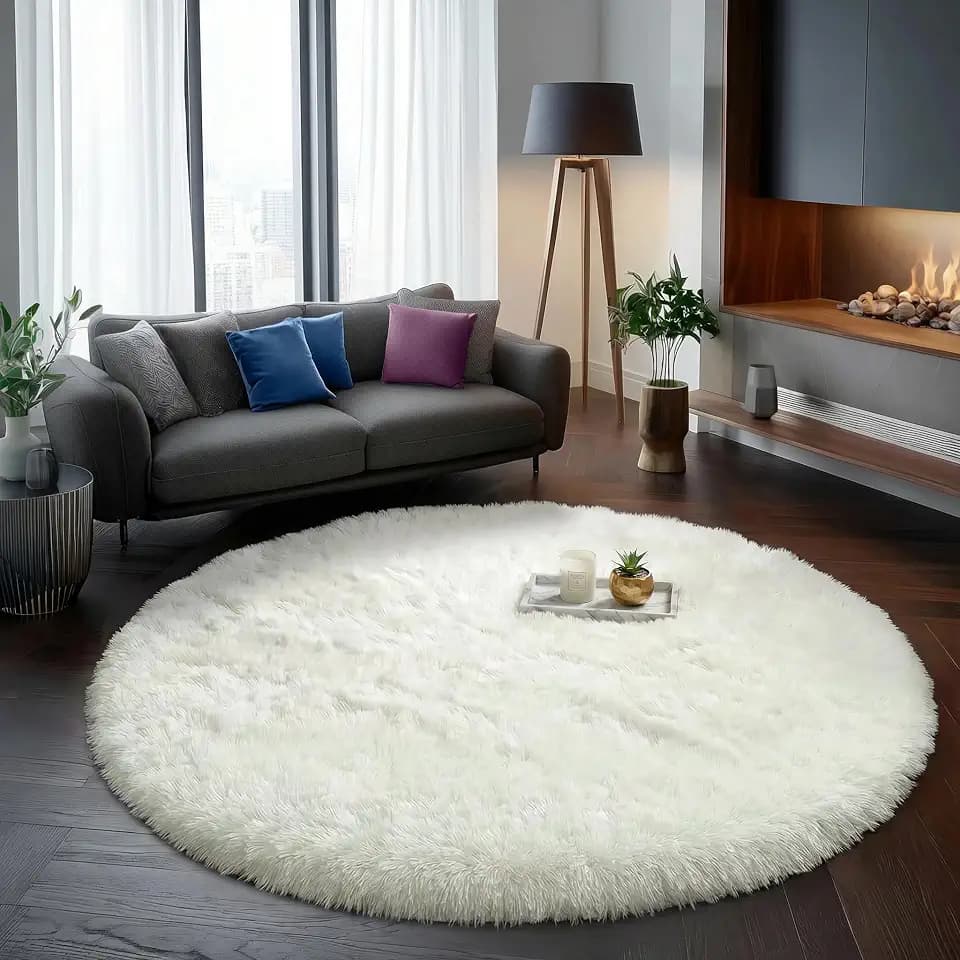 Amdrebio Cream Ivory White Large Round Area Rug 8Ft for Living Room Bedroom
