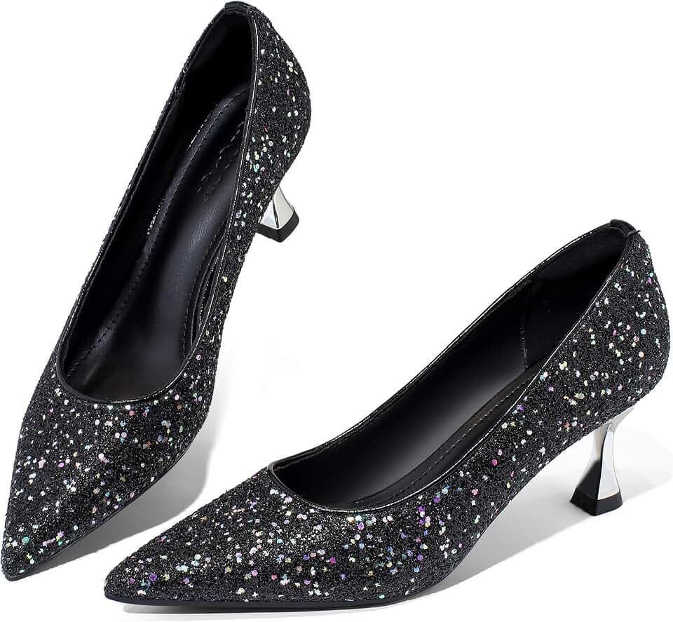 Women’s Kitten High Heels Sequined Pumps Comfort Pump Shoes