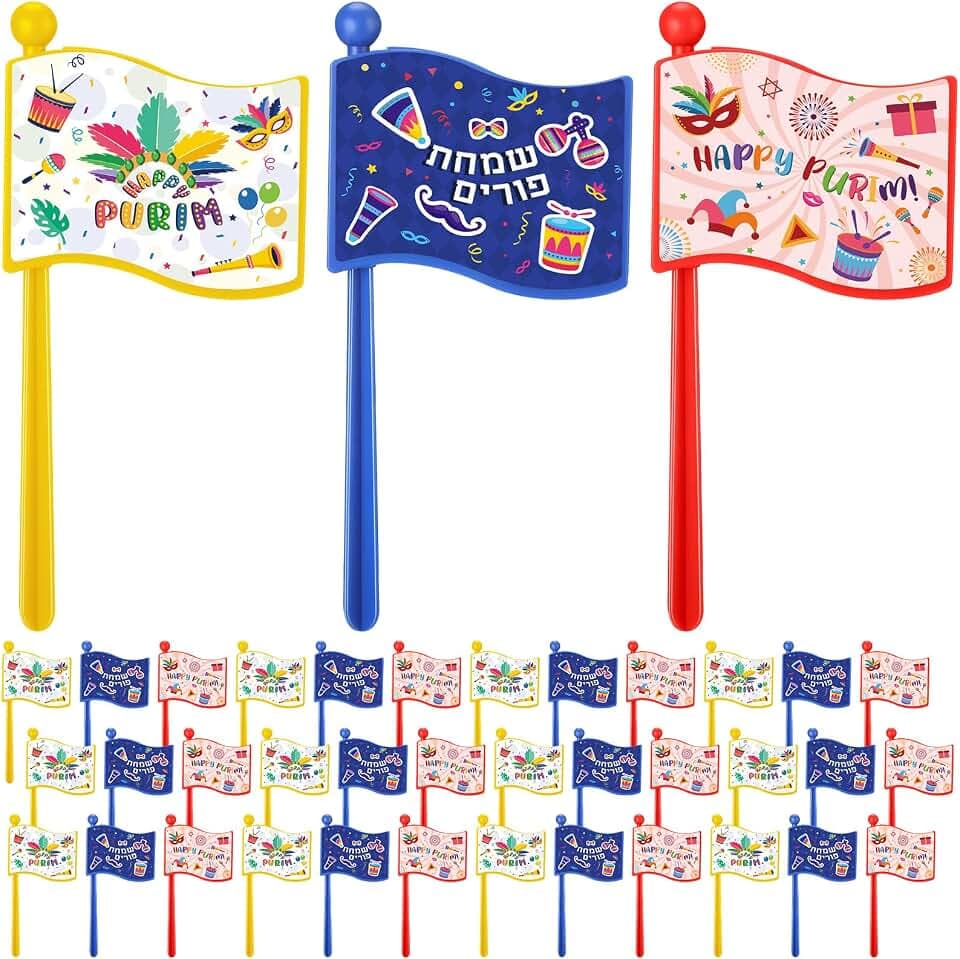 Arrowbash Purim Graggers Bulk Colorful Noise Makers Happy Purim Groggers Gifts Holiday Noisemakers Party Favors Assorted Color for Festive Celebration Decorations(24 Pack)