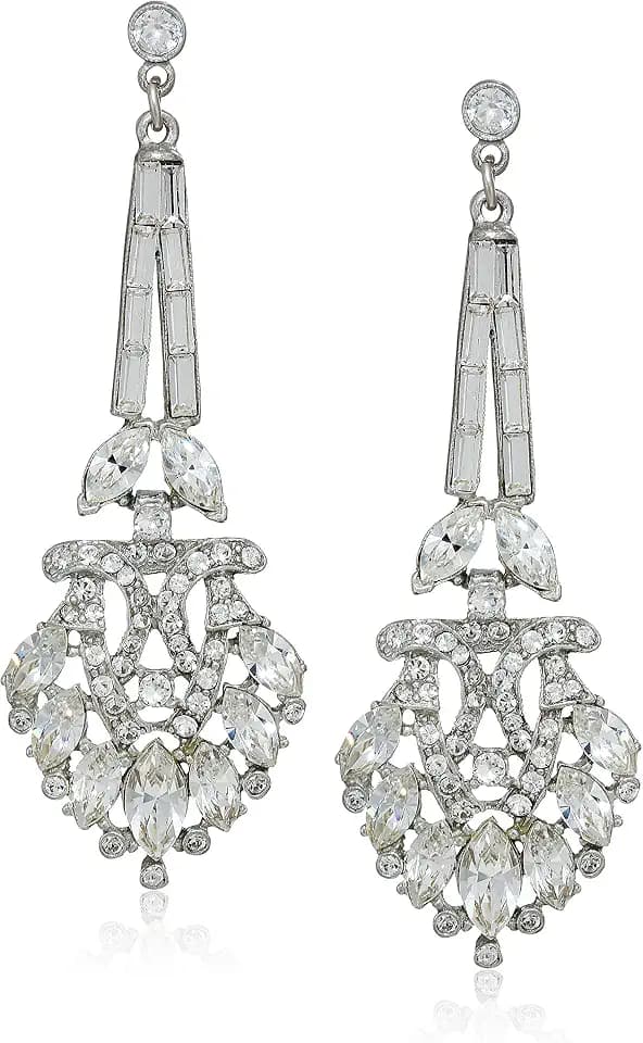 Ben-Amun Jewelry Women's Pearl & Crystal Post Drop Earrings for Bridal Wedding Anniversary, Silver, 3 (54121)