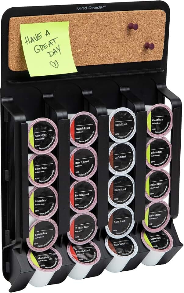 Mind Reader Single Serve Pod Organizer, Wall Mount, 20 Pod Capacity, Magnetic or Adhesive, 10.75"L x 15.5"W x 2.5"H, Black