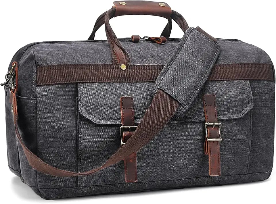 Duffle Bag for Men Waterproof Genuine Leather Canvas Travel Duffel Bags for Women Overnight Weekender Bag for Traveling