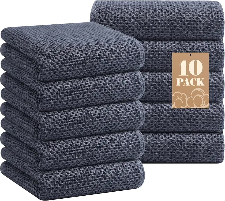 Homaxy 100% Cotton Waffle Weave Kitchen Towels, 10-Pack, Dark Grey