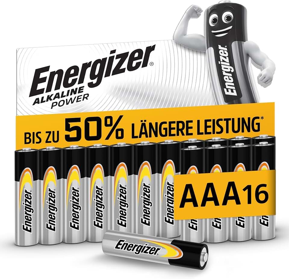 Energizer Alkaline Power Batterien AAA (16 Stück) | Hochleistungsbatterien 1,5V - 100% plastikfreie Verpackung - 7 Jahre lagerfähig [Exklusiv bei Amazon]