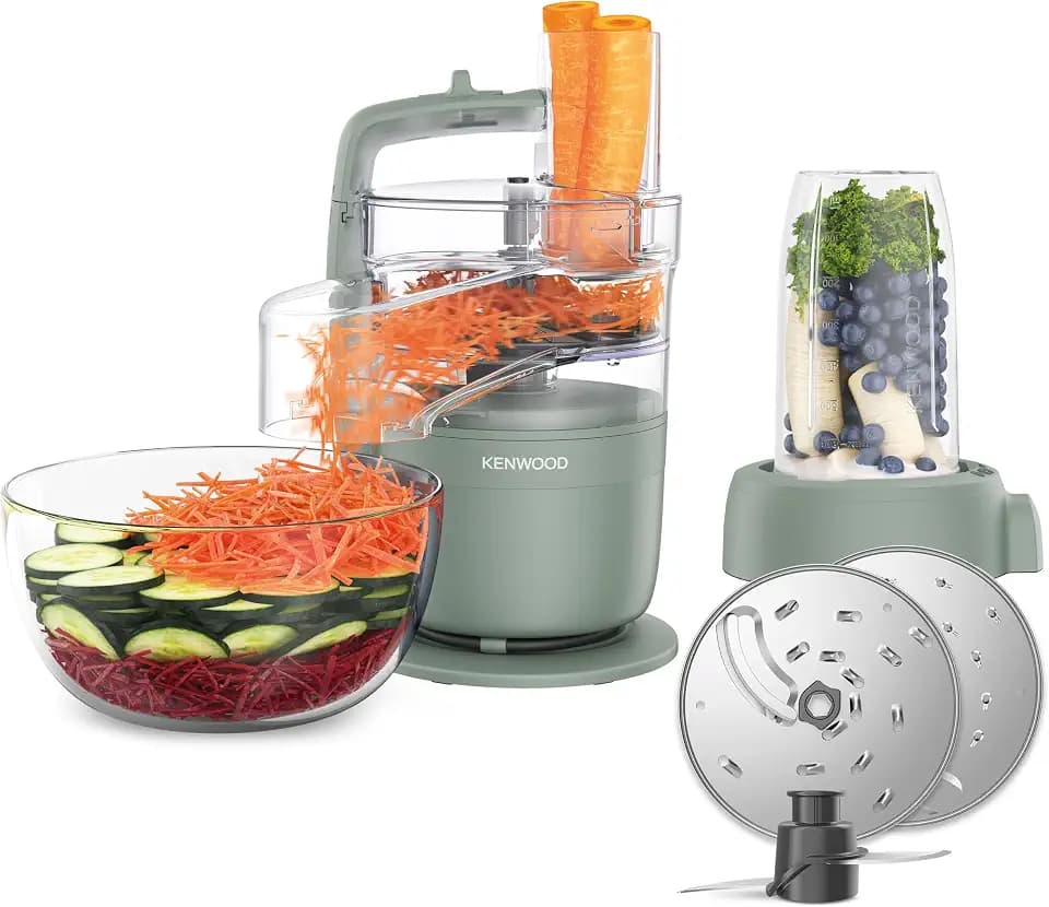 Kenwood MultiPro Compact – Kompakte Küchenmaschine mit Express Serve, Edelstahlmesser, Schneid- und Raspelscheiben, 600-ml-Mixbecher, Pulse-Funktion, Grün (FDP23.380GR)