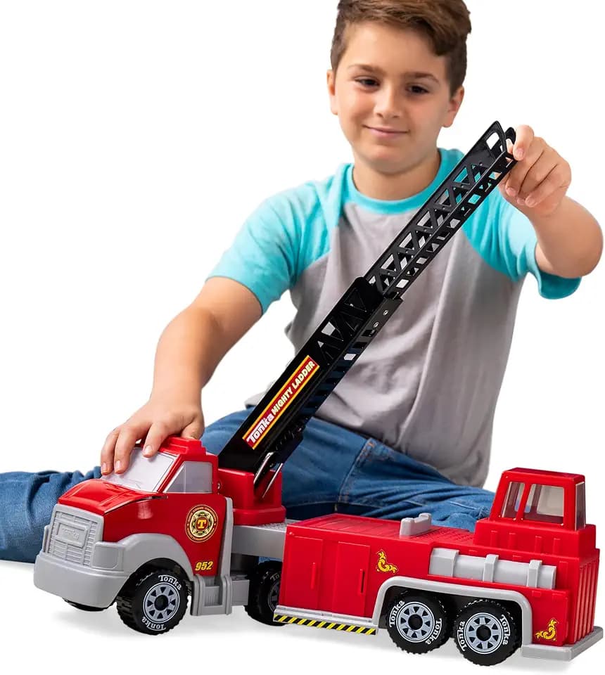 Tonka Steel Classics Hook N’ Ladder Fire Truck – Made with Steel & Sturdy Plastic, Red Toy Construction Truck, Boys and Girls, Kids, Toddlers, Ages 3+