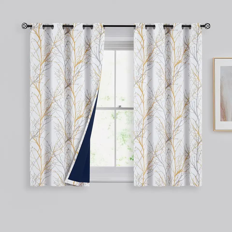 FMFUNCTEX 100% Blackout Mustard Yellow Branch Curtains 54 Inch 2 Panels