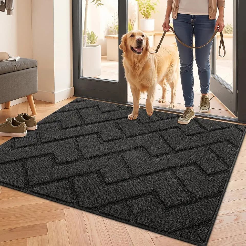 Biscpro Fußmatte Innen Außen 80x100cm Waschbar Eingangsteppich Innen Schmutzfangmatte rutschfest,Türmatte Innen Teppich Für Eingang, Patio, Flur, Garten, Innen und Außen -Dunkelgrau