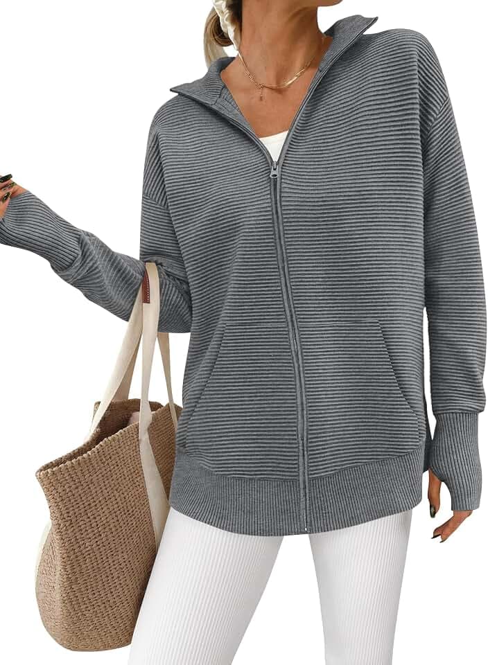 PRETTYGARDEN Womens Long Sleeve Zip Up Ribbed Cardigan Sweaters