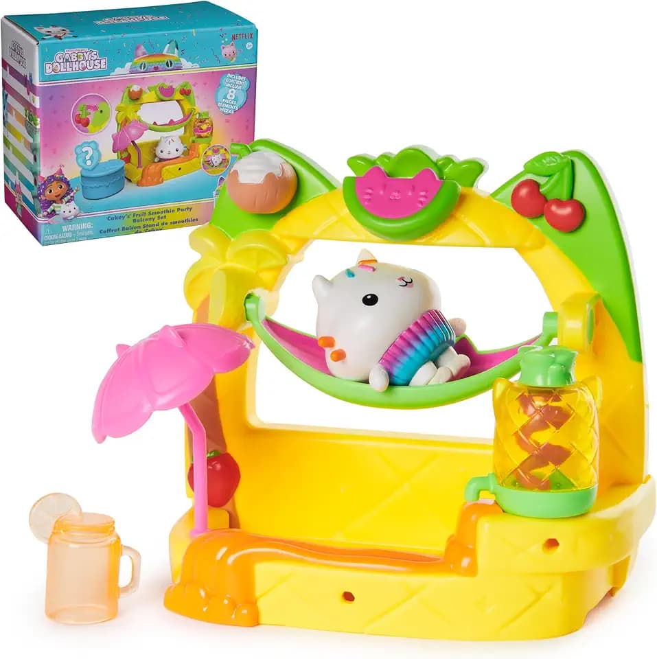 Gabby's Dollhouse Cakey’s Fruit Smoothie Balcony Playset, 8-Pcs with Toy