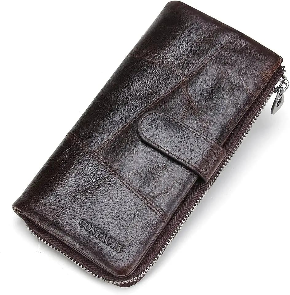 CONTACTS Leather RFID Blocking Trifold Wallet for Men, Genuine Leather Large Capacity Card Holder Phone Clutch Purse