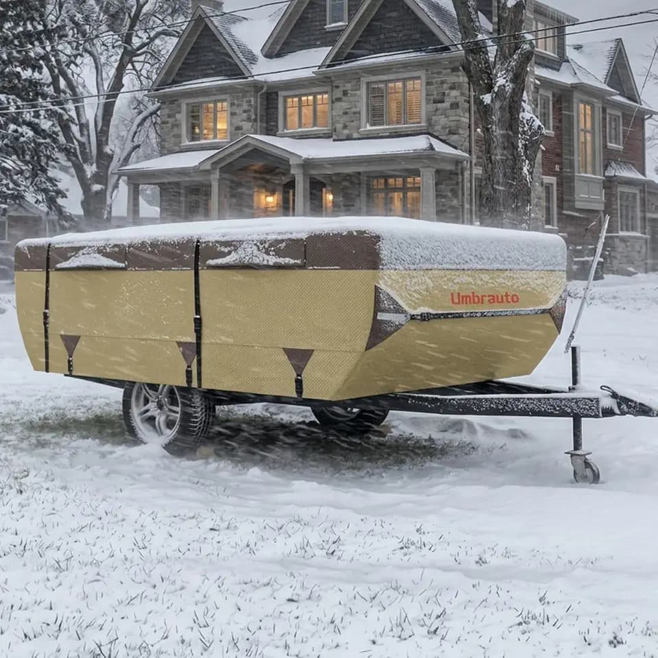 Umbrauto Pop Up Camper Cover for 10'-12' Folding Tent Trailer – Upgraded 9-Layers Top, Waterproof, Windproof, Sun-Resistant, Heavy-Duty Cover for All-Weather Winter Snow Protection