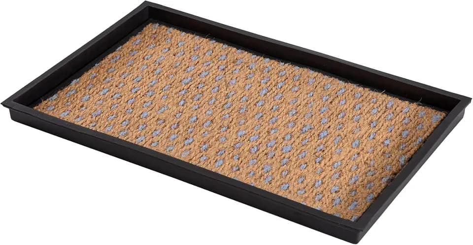Anji Mountain Heavy Duty Waterproof Rubber Shoe Storage Mat Organizer/Boot Storage Multi Use for Entryway with Coir, Tan and Blue Insert, Fits 2 Pair (24.5" Wide)