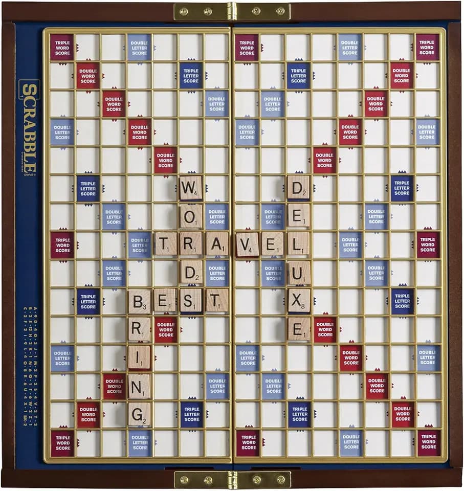WS Game Company Scrabble Deluxe Travel Edition Portable Wood Board Game Set