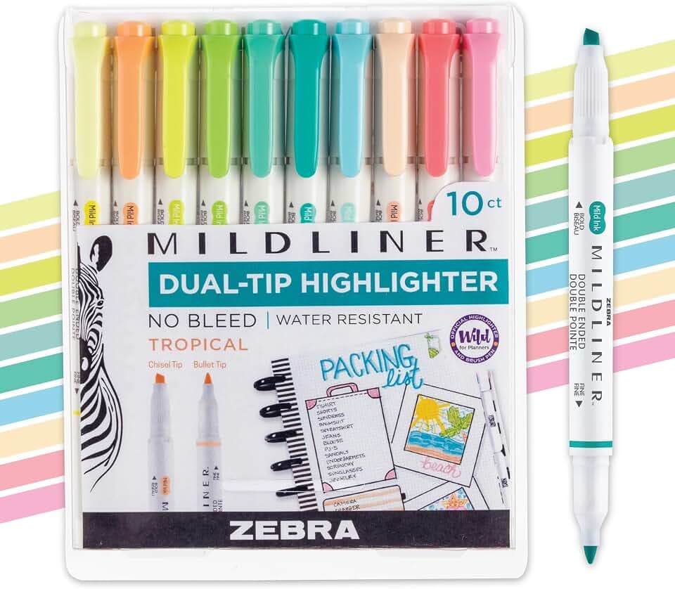 Zebra Pen MILDLINER Highlighter, Tropical Bisque Colors, Dual Tip, 10-Pack