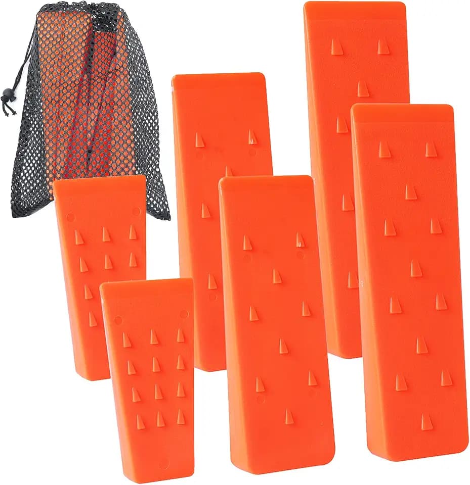 6 Stück Baum-Fällkeile mit Spikes für sicheres Baumschneiden - je 2 25,4 cm, 20,3 cm und 14 Keile Aufbewahrungstasche; Fällhunde zum Führen von Bäumen stabilisieren sicher am Boden Holzscheite Faller