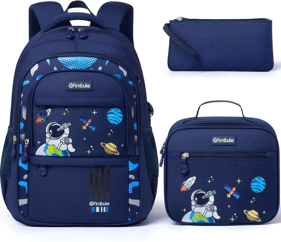 Fimibuke Kids Backpack for Boys, Waterproof Space Backpack w/Lunch Box Set
