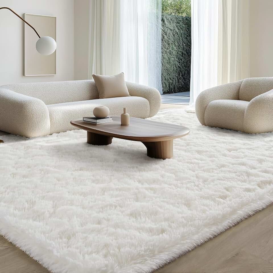 BENRON Fluffy Area Rugs for Living Room Bedroom 6x9 Washable, Cream White