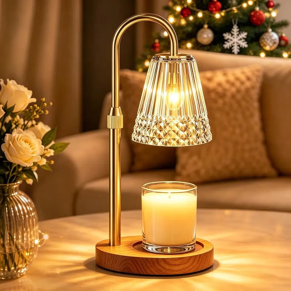 Candle Warmer Lamp with Timer Dimmable, Height Adjustable Wax Melt Warmer Lamp with 2 Bulbs, Flameless Candle Warmer for Home Decor, Birthday Gifts for Women Mom (Classic Gold)