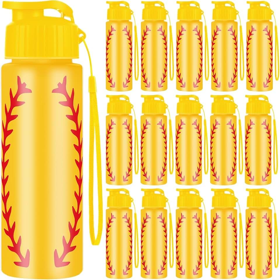 Olgaa 16 Pcs Softball Water Bottle Bulk 20 oz Softball Reusable Water Drink Bottles Sports Soft ball Accessories for Party Favor Players Lovers Team Gifts