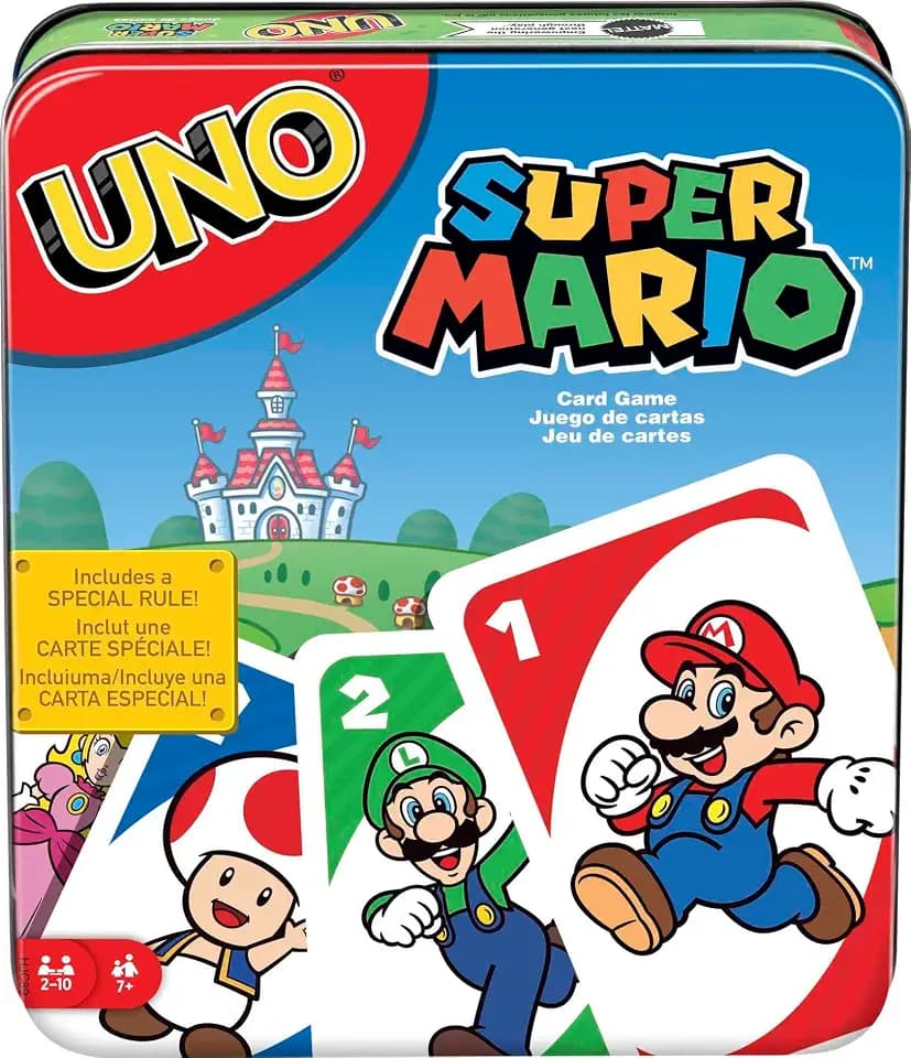 Mattel Games UNO Super Mario Card Game Animated Character Themed Collector Deck 112 Cards with Character Images, Gift for Kids Ages 7 Years Old & Up
