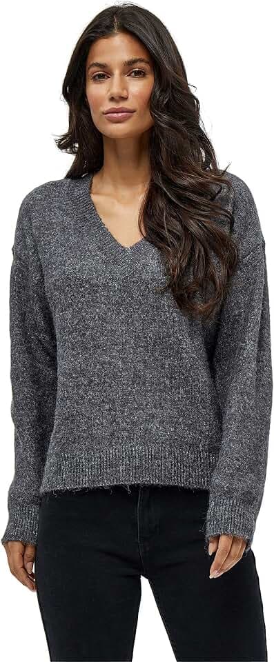 DESIRES Damen Gea Pullover mit V-ausschnitt Grau L