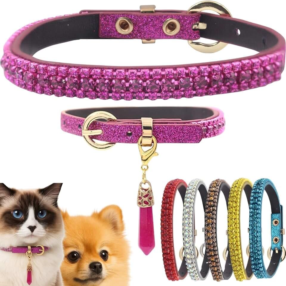 PEARLY JUN Wasserdiamant Welpen Halsband, S Fuchshien Glänzende Diamant Katze Halsband, Süße Luxus Kristall Haustier Welpen