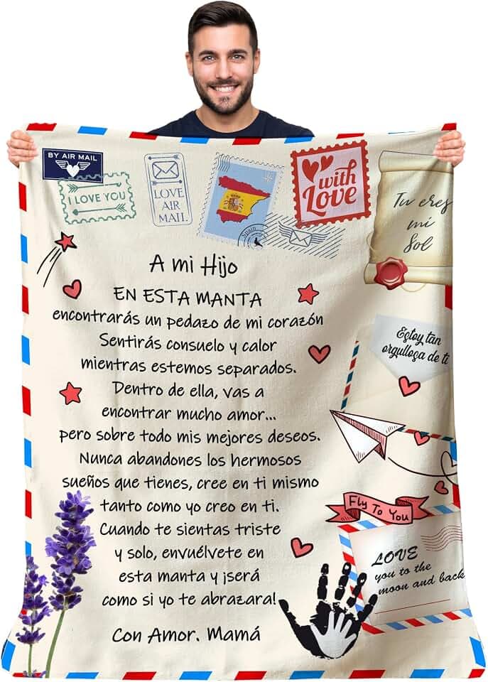 Personalisierte Decke als Geschenk für Ihren Sohn, signiert Mama | originelle Geschenkidee zum Geburtstag, Weihnachten, Vatertag, Hochzeit | Plaid Tagesdecke (130 x 150 cm)