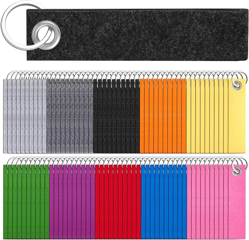 Nuenen 100 Stück 13 x 3 cm Bunte Filz Schlüsselanhänger Rohlinge Schlüsselringe mit Anhänger aus Filz Schlüsselbänder für Schulrücksack Tasche Geldbörse Schlüssel Basteln