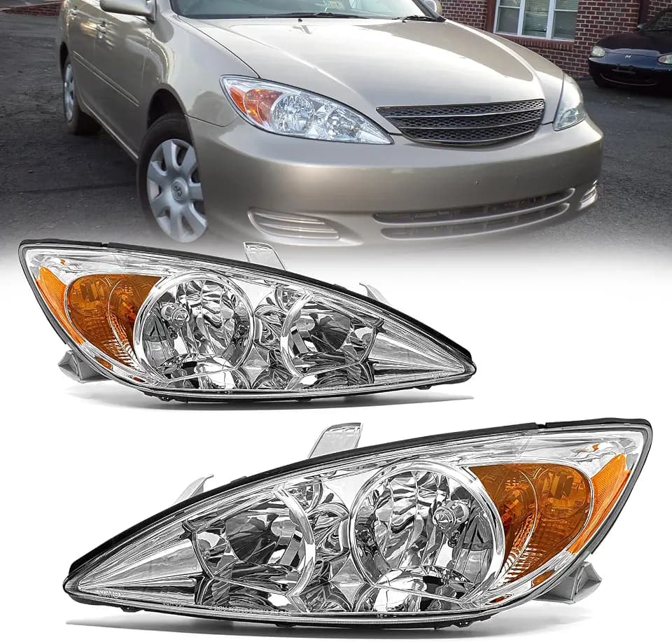 for 2002-2004 Toyota Camry Headlights Assembly Chrome Pair