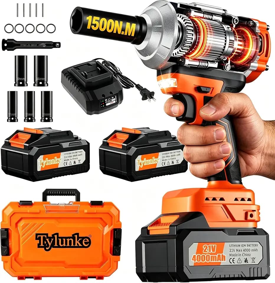 1/2 Cordless Impact Wrench,1106ft-lbs(1500N.m) 3-Speed Impact Driver,LED