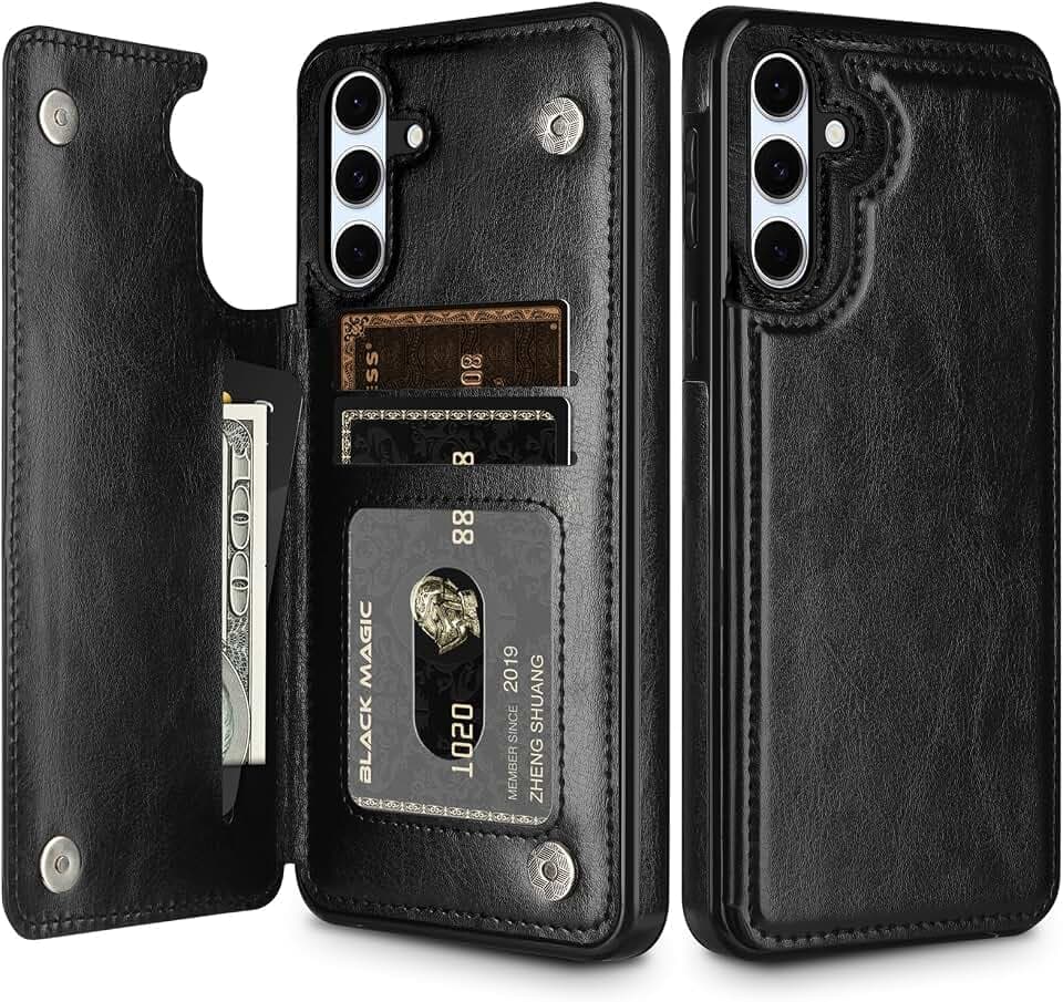 HianDier for S24 FE Phone Case with Card Holder PU Leather for S24 FE Case Wallet with Magnetic Closure Case for Samsung Galaxy S24 FE Shockproof Protective Cover for Samsung S24 FE Phone Case Black
