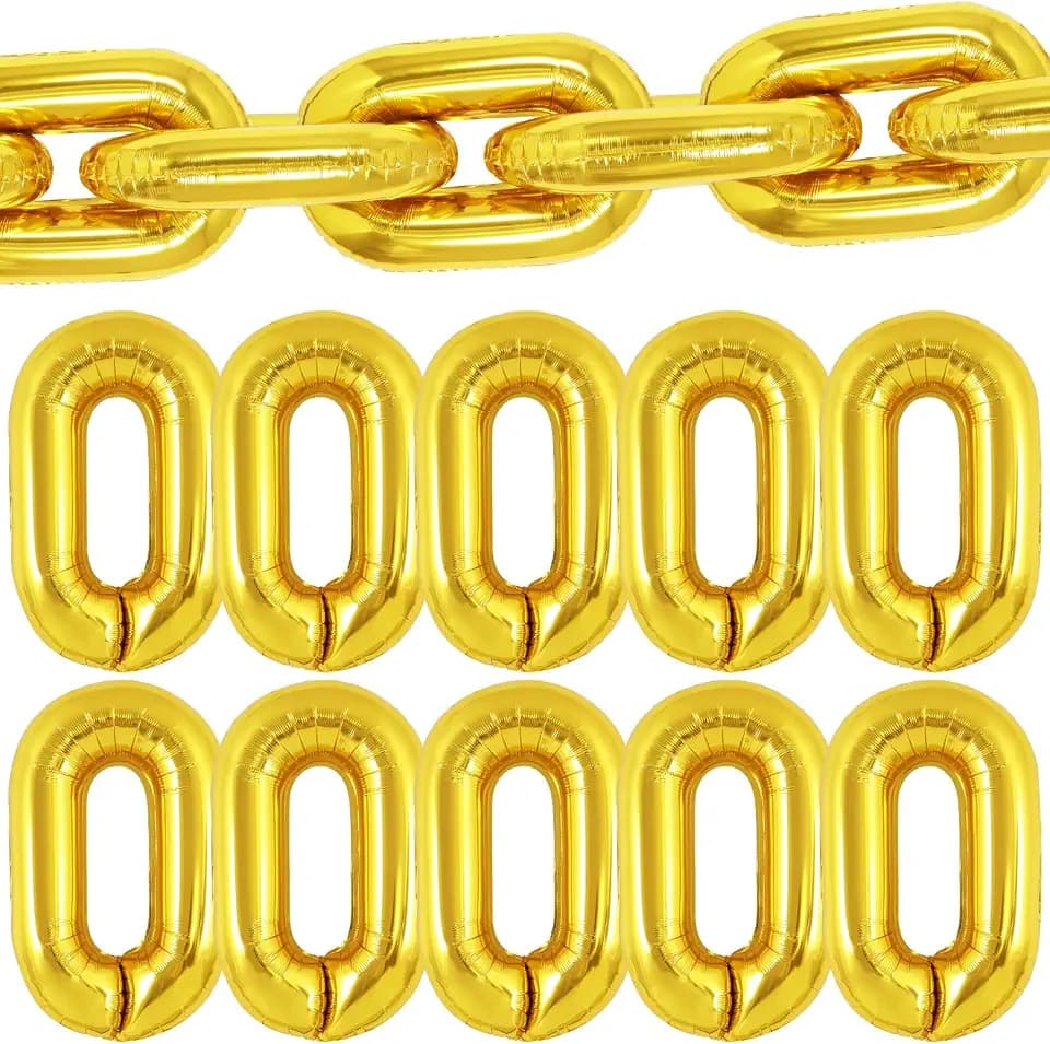 24 Giant Gold Chain Balloons, 16 Inch Foil Balloons for 80s 90s Party Decorations Birthdays Weddings Graduations Hip Hop Retro Theme Party Supplies