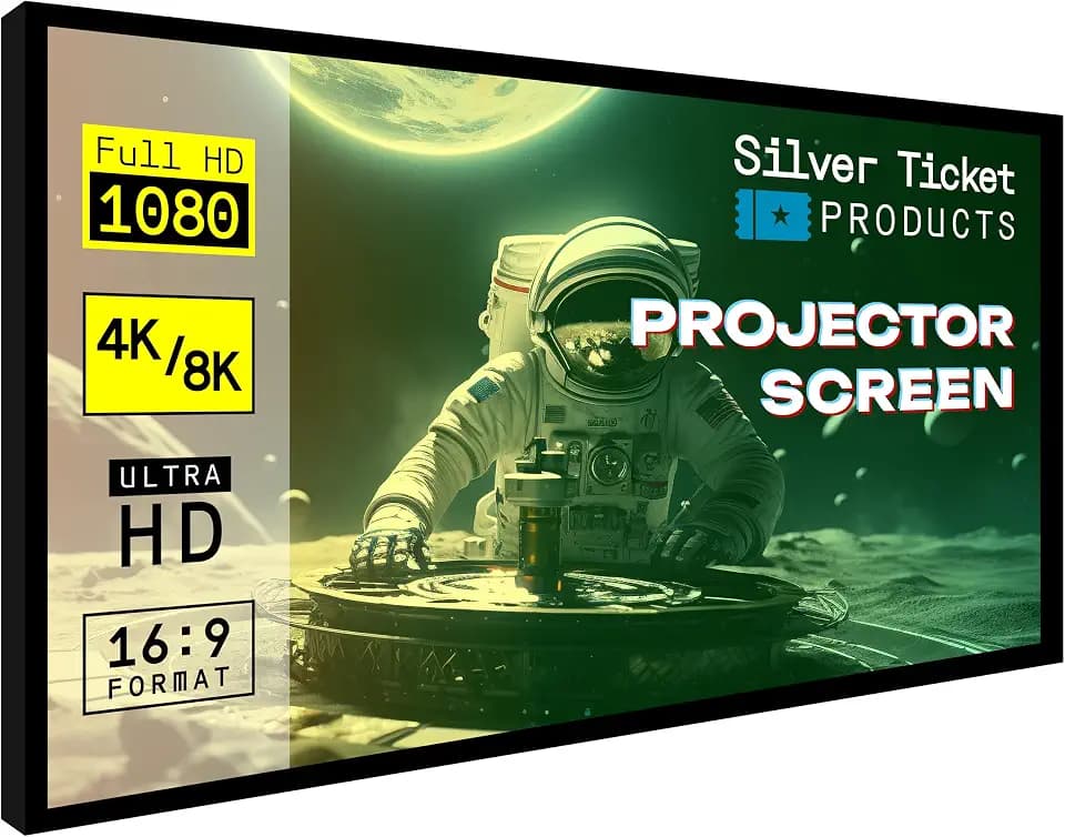 Silver Ticket Products STR Series 6 Piece Home Theater Fixed Frame 4K / 8K Ultra HD, HDTV, HDR & Active 3D Movie Projection Screen, 16:9 Format, 110" Diagonal, White Material STR-169110