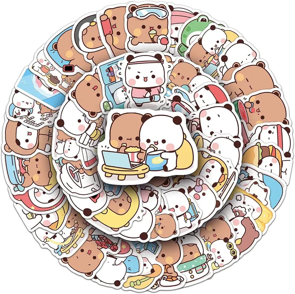 YOKUSHI 110 Pieces Bubu and Dudu Bears Scrapbook Stickers, Outdoor Hiking Travel Sticker for Scrapbooking Cute Decoration Decal for Phone Case Water Bottle Luggage Journaling Decorative (110 Pieces)