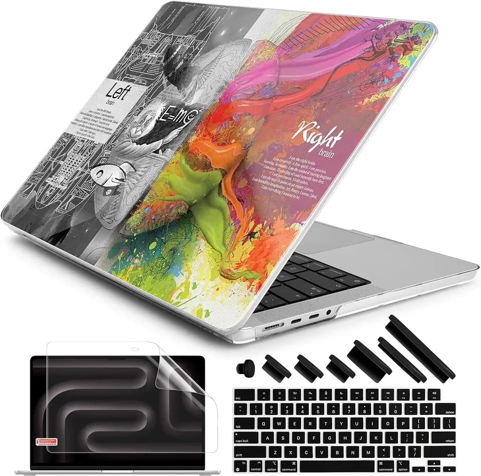 DONGKE Case for MacBook Pro 14 Inch (2026-2021 Release, M5 M4 M3 M2 M1 Pro/Max Chip), Plastic Slim Hard Shell Protective Cover with Keyboard Cover & Screen Protector, Right & Left Brain